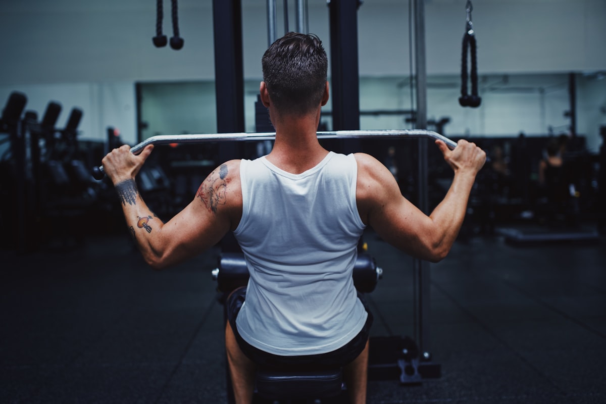 Man doing morning stretching routine at home